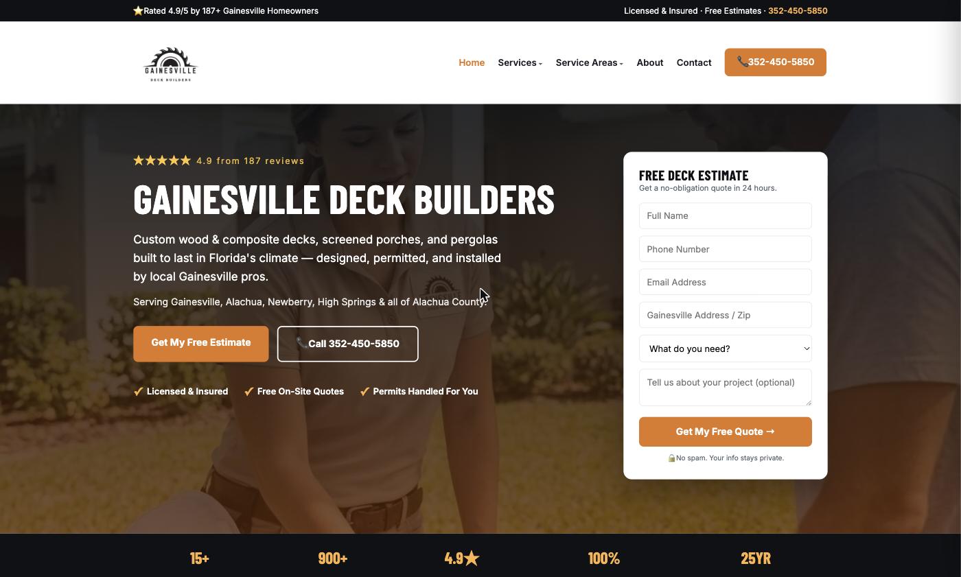 Gainesville Deck Builders website — Gainesville web design
