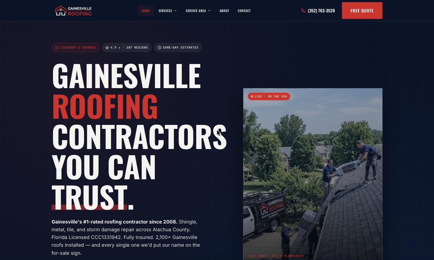 Gainesville Roofing website — Gainesville web design