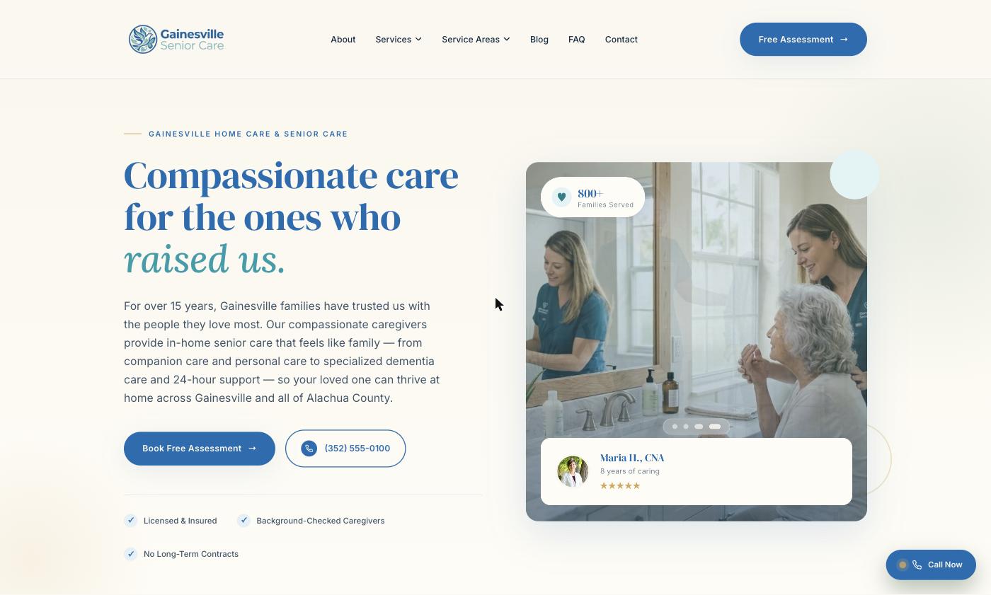 Gainesville Senior Care — Gainesville web design case study