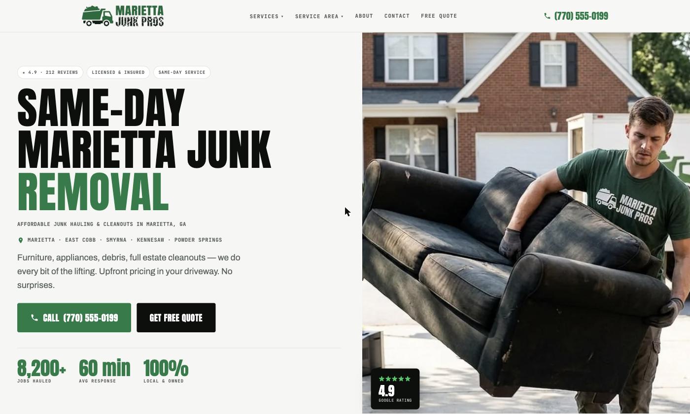 Marietta Junk Pros website — Gainesville web design